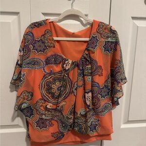 Paisley Print Orange Women's Top